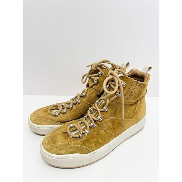 Marc Fisher High Top Sneaker Size 8.5 Fur Lined Tan Suede Lace Up Winter Booties - Picture 3 of 12